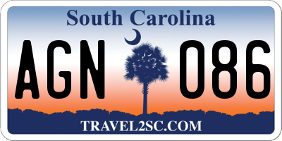 SC license plate AGN086