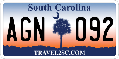 SC license plate AGN092
