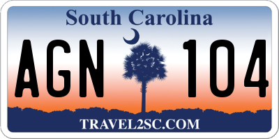 SC license plate AGN104
