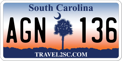 SC license plate AGN136