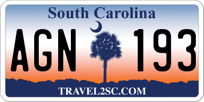 SC license plate AGN193