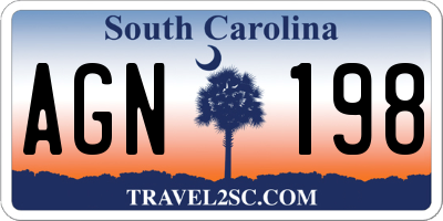 SC license plate AGN198