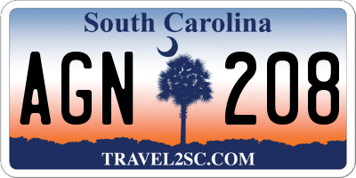 SC license plate AGN208