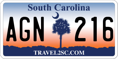 SC license plate AGN216