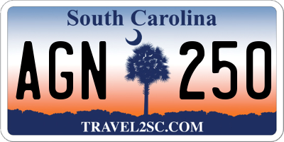 SC license plate AGN250
