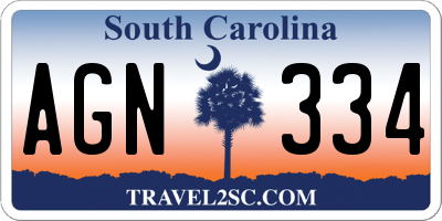 SC license plate AGN334