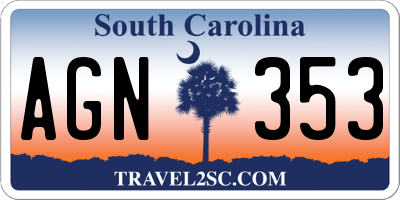 SC license plate AGN353