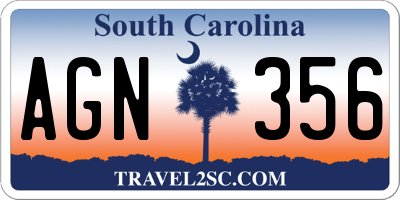 SC license plate AGN356