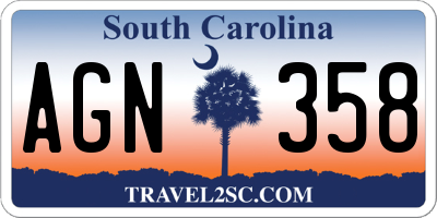 SC license plate AGN358