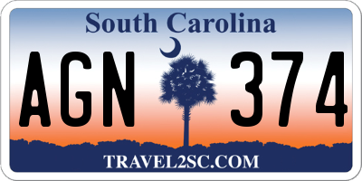 SC license plate AGN374