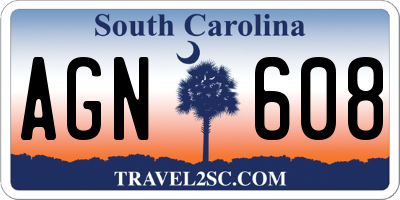 SC license plate AGN608