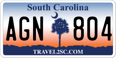 SC license plate AGN804