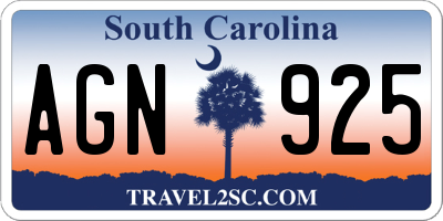SC license plate AGN925
