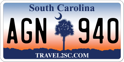 SC license plate AGN940