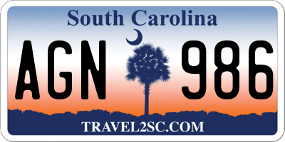 SC license plate AGN986