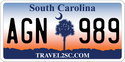 SC license plate AGN989