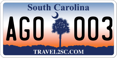 SC license plate AGO003