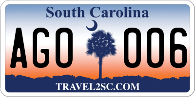SC license plate AGO006