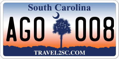 SC license plate AGO008