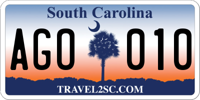 SC license plate AGO010