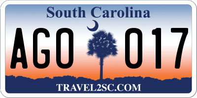 SC license plate AGO017