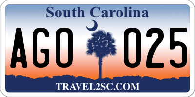 SC license plate AGO025
