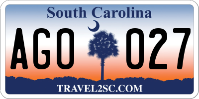 SC license plate AGO027