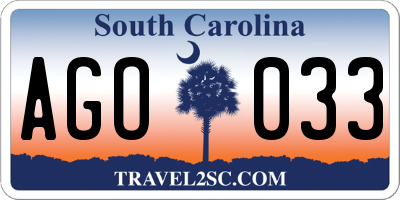 SC license plate AGO033