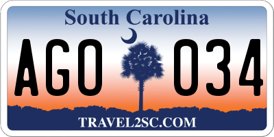 SC license plate AGO034