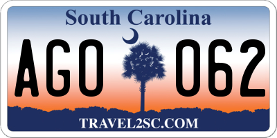 SC license plate AGO062