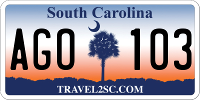 SC license plate AGO103