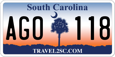 SC license plate AGO118