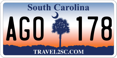 SC license plate AGO178