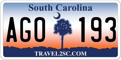 SC license plate AGO193