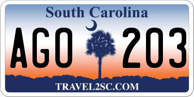 SC license plate AGO203