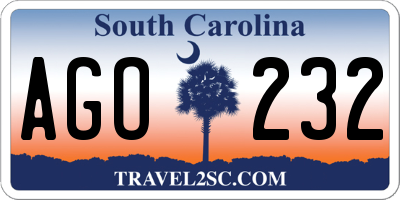SC license plate AGO232