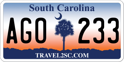 SC license plate AGO233