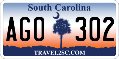 SC license plate AGO302