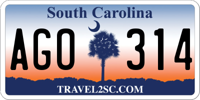 SC license plate AGO314