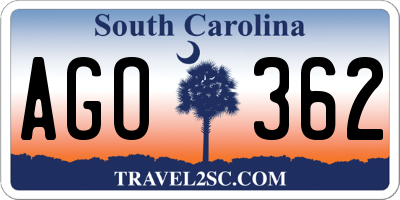 SC license plate AGO362