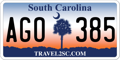 SC license plate AGO385