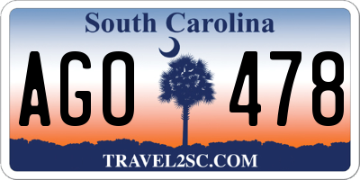 SC license plate AGO478