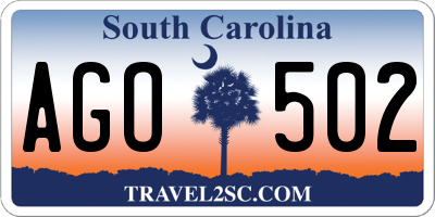 SC license plate AGO502