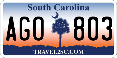 SC license plate AGO803