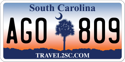 SC license plate AGO809
