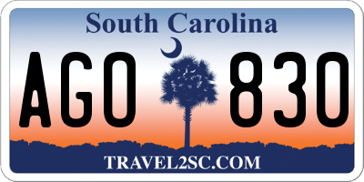 SC license plate AGO830