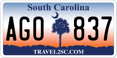 SC license plate AGO837
