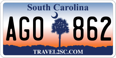SC license plate AGO862