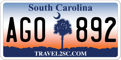 SC license plate AGO892