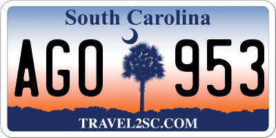 SC license plate AGO953